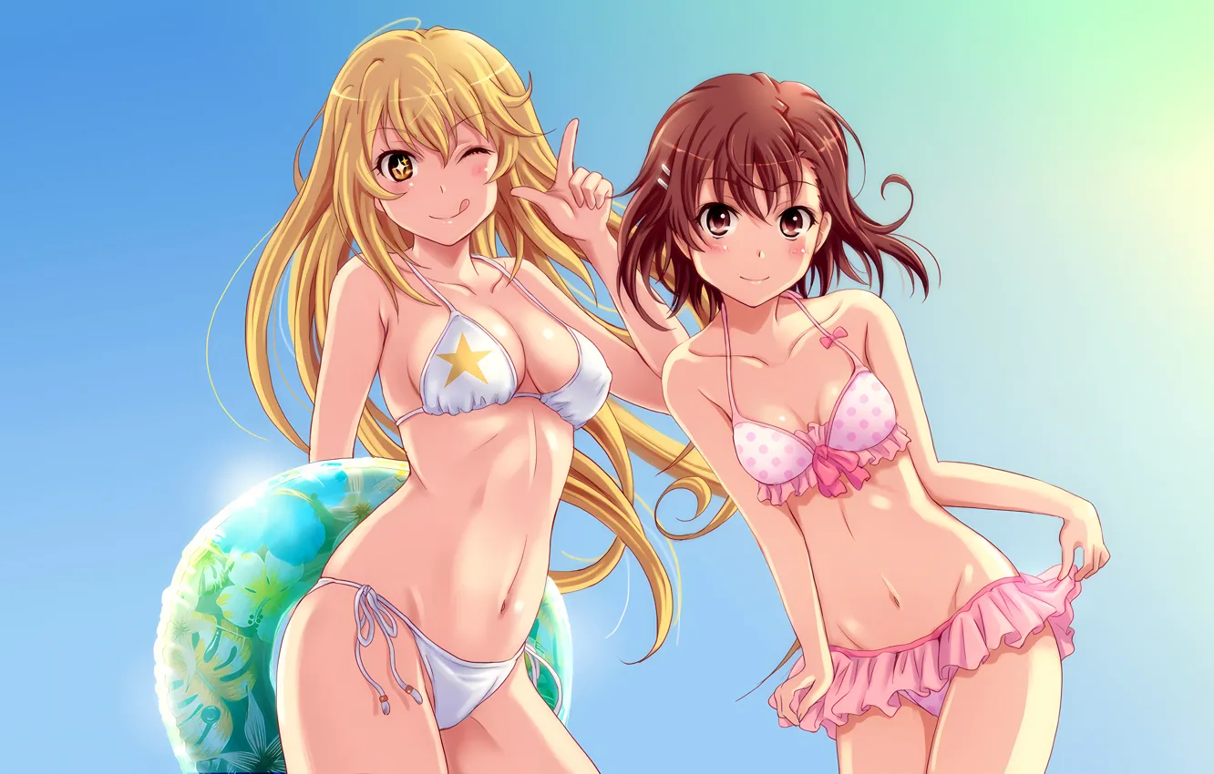 Photo wallpaper sexy, misaka mikoto, cleavage, to aru kagaku no railgun, long hair, girls, brown hair, brown …