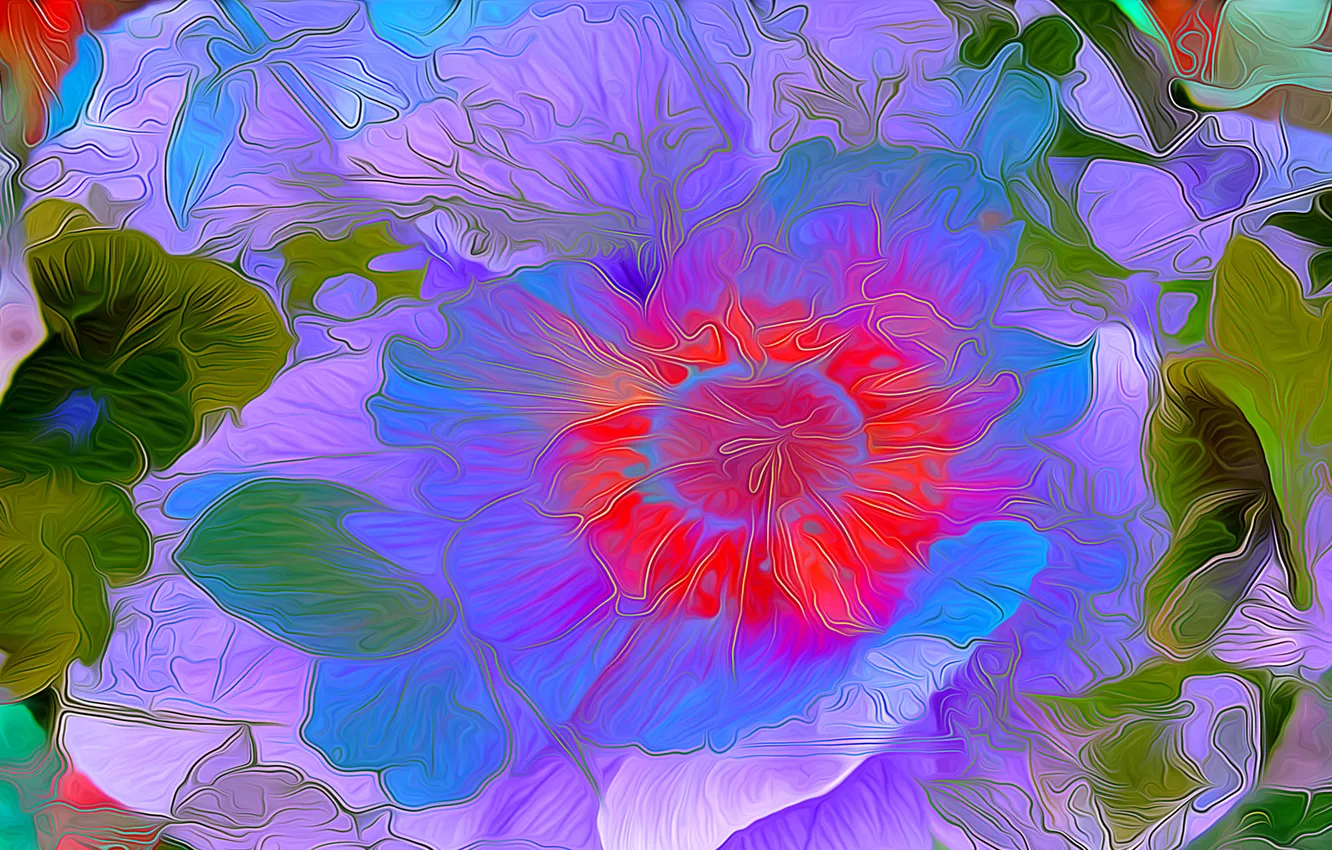 Photo wallpaper line, flowers, nature, rendering, petals, krewski