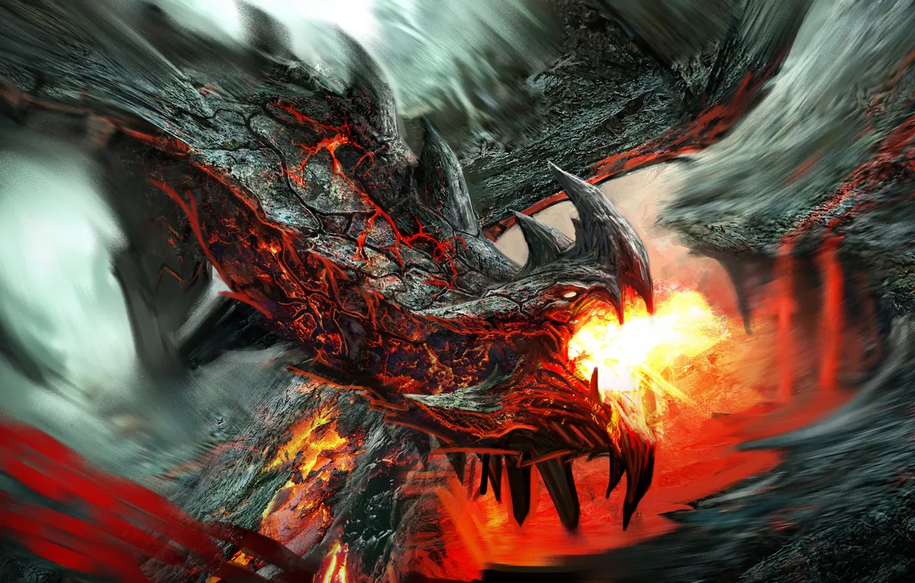 Photo wallpaper flame, dragon, lava