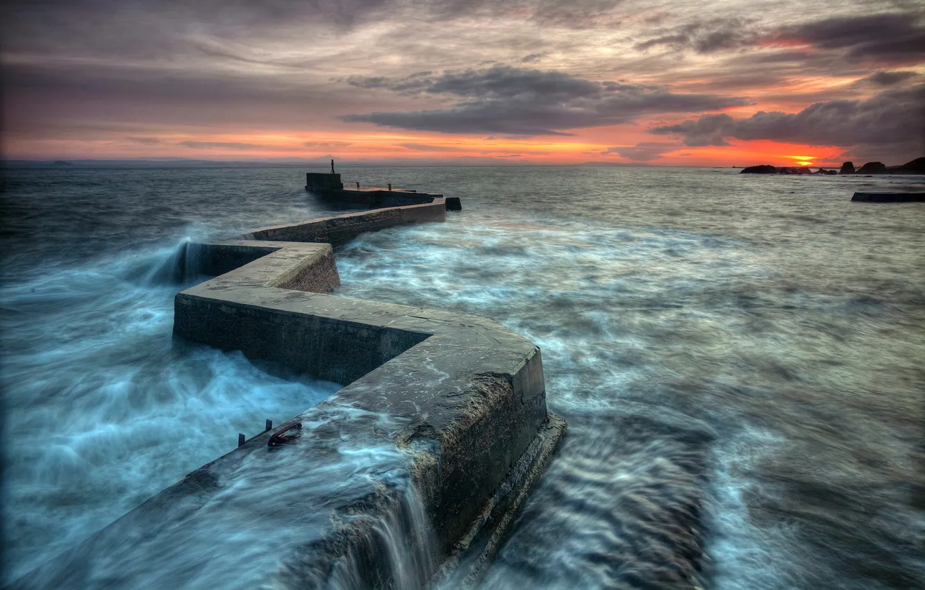 Photo wallpaper sea, landscape, night, pier