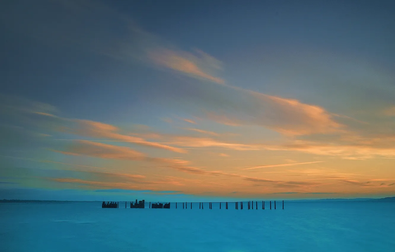 Photo wallpaper sea, the sky, clouds, glow