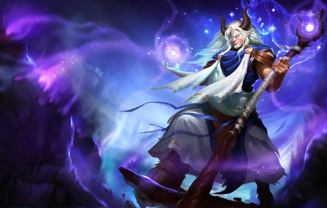 Photo wallpaper magic, horns, MAG, staff, hon, Heroes of Newerth, Ophelia, Pan