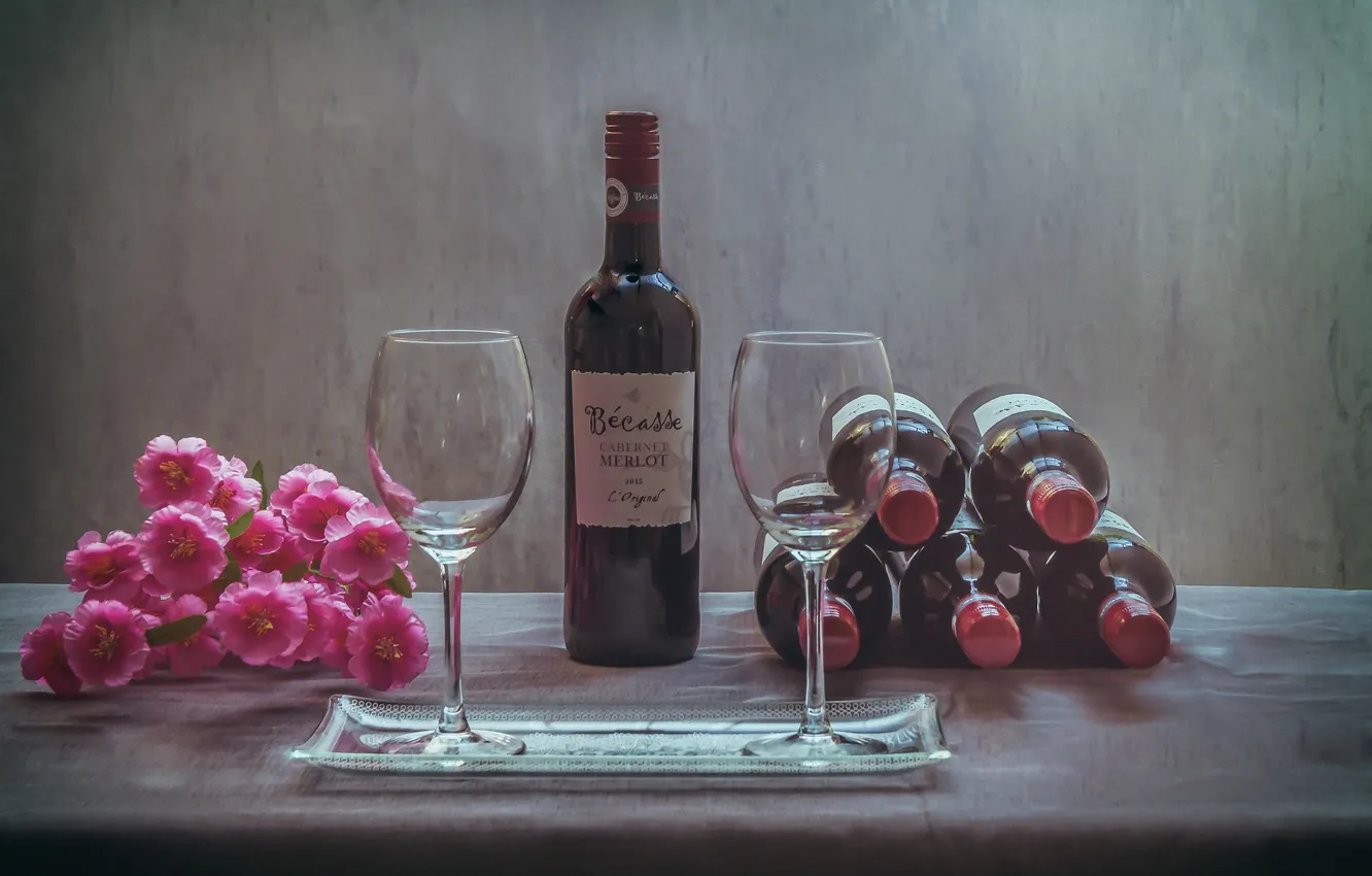 Photo wallpaper flowers, background, wine