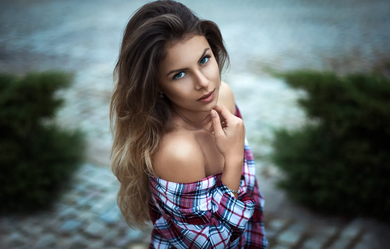 Photo wallpaper look, face, portrait, Girl, shirt, shoulders, Vanya Tufkova