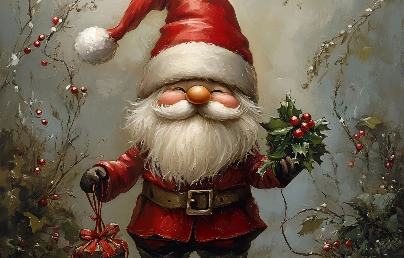 Photo wallpaper new year, Christmas, Santa Claus, Santa Claus, dwarf, AI art, neural network