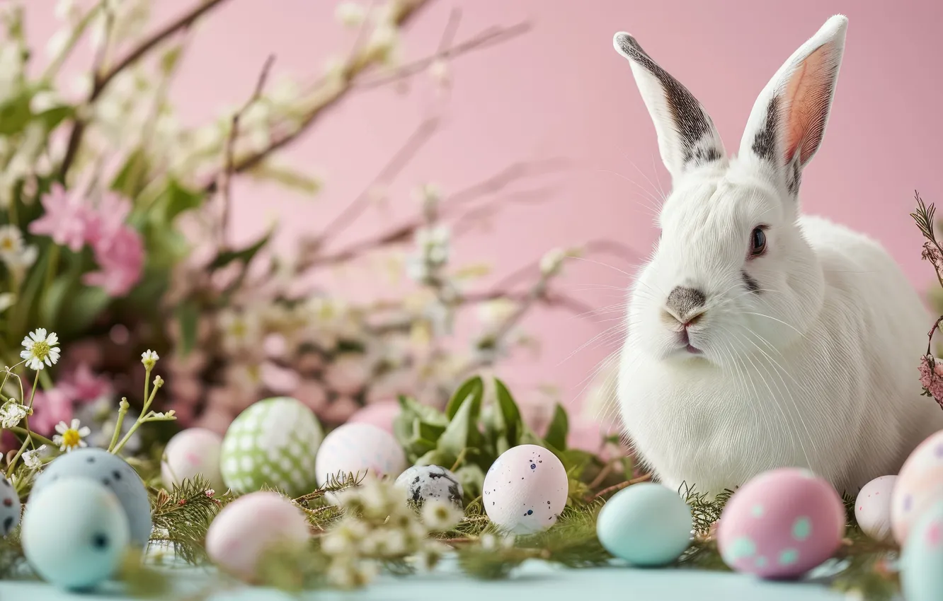 Wallpaper look, holiday, hare, eggs, spring, rabbit, Easter, face for ...