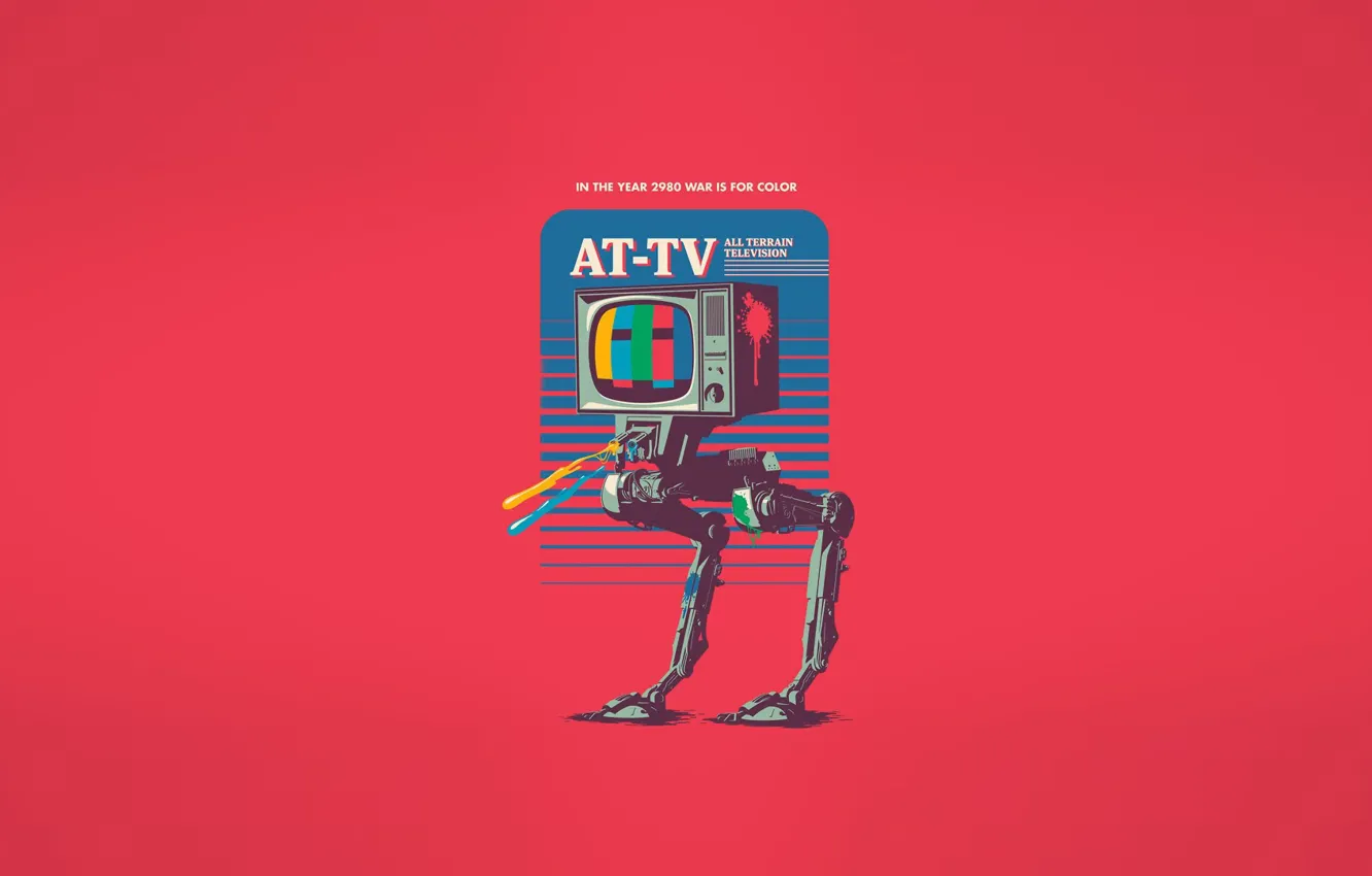 Photo wallpaper Minimalism, Robot, TV, Art, Robot, All Terrain television, AT-TV, In the year 2980 war is …