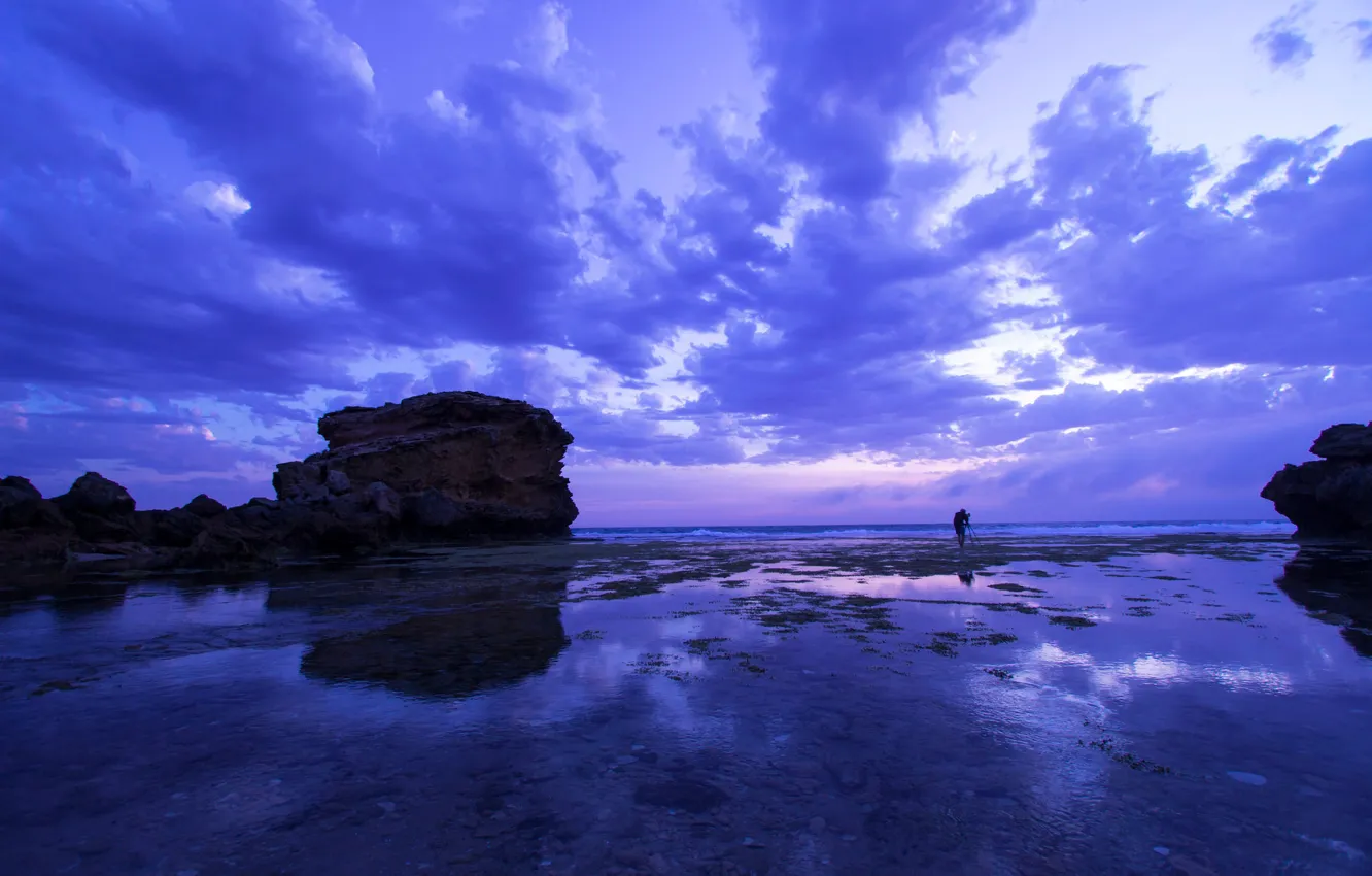 Photo wallpaper sea, clouds, rocks, shore, Victoria, tide, Australia