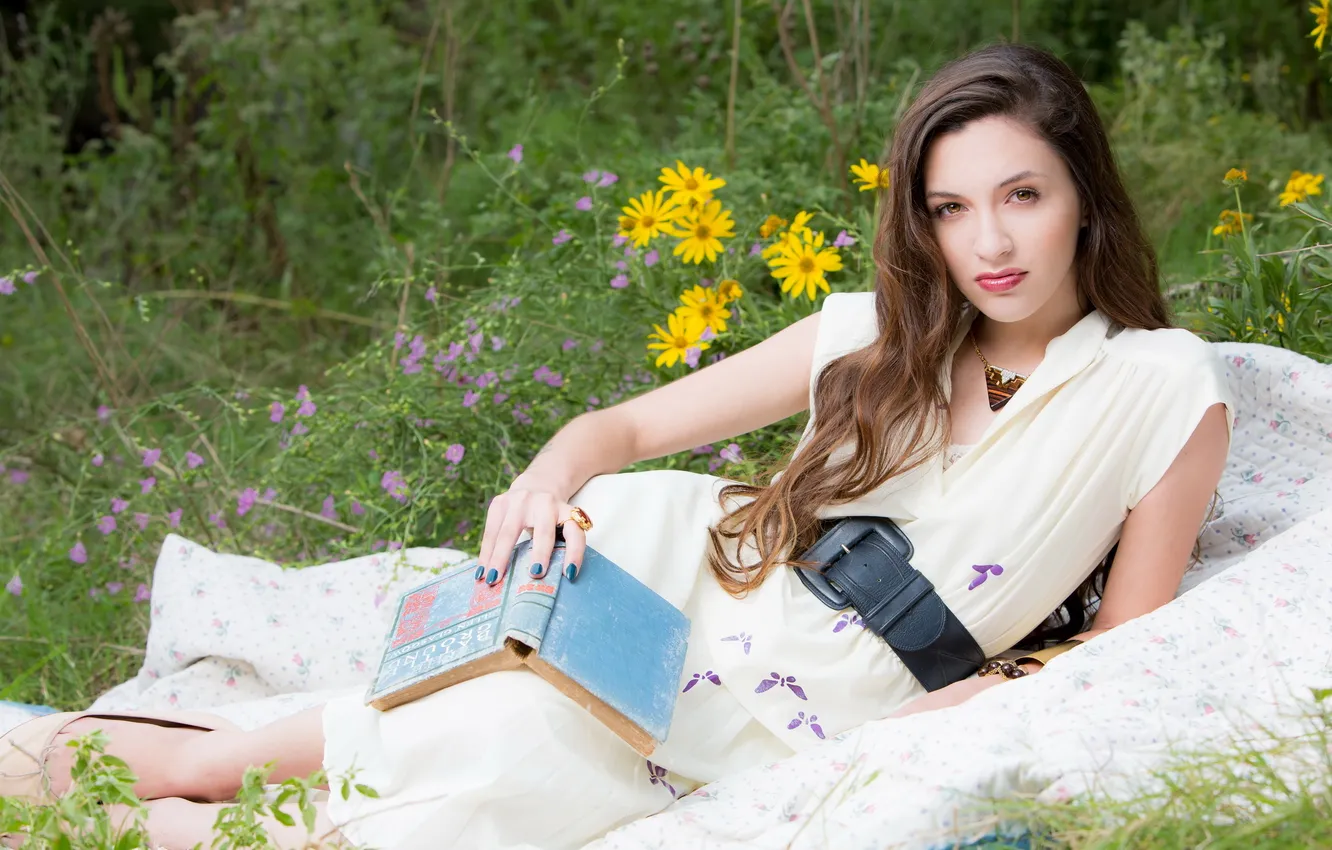 Photo wallpaper summer, girl, book