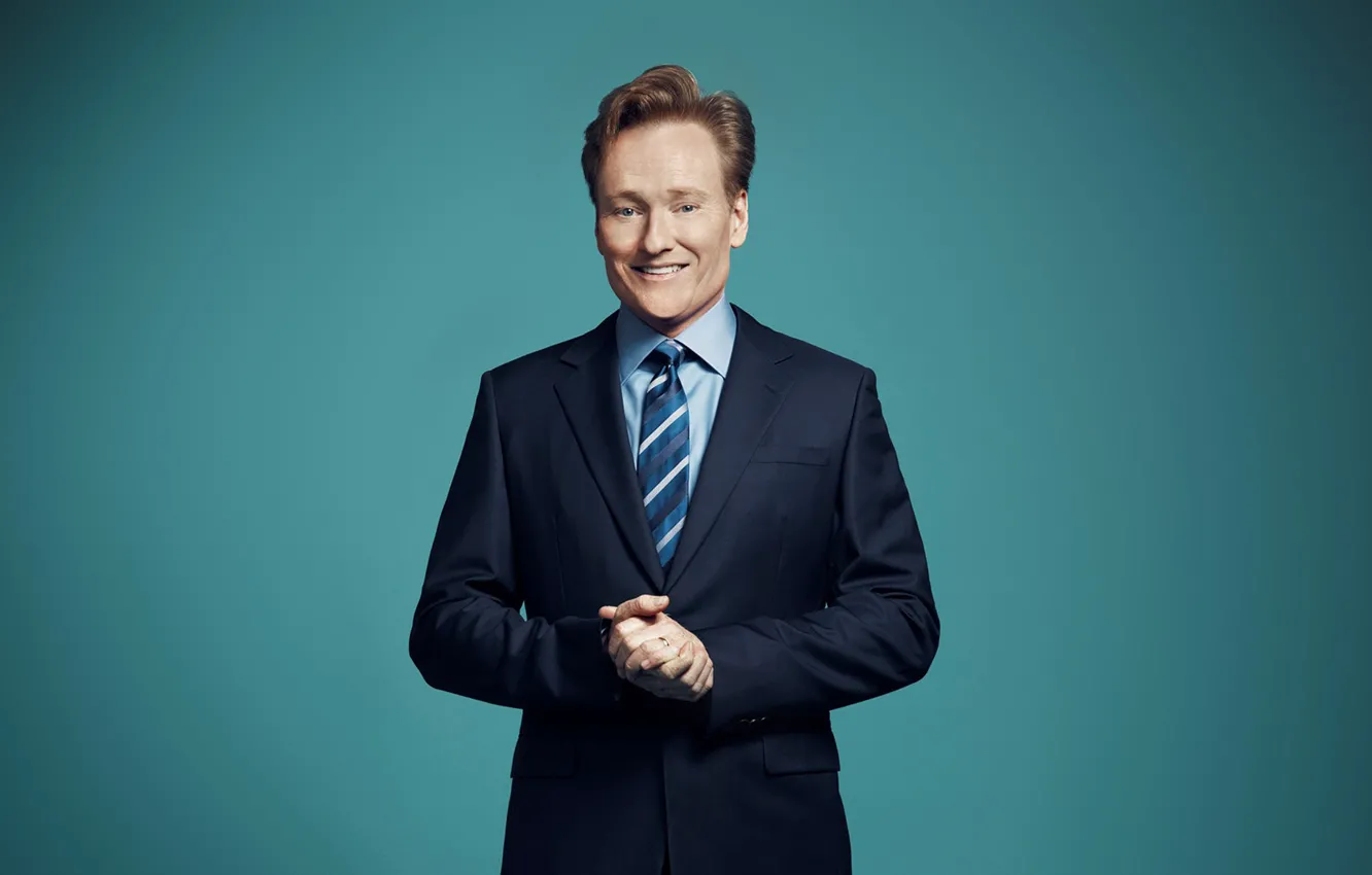 Photo wallpaper blue, smile, funny, hands, handsome, Ginger, Conan o'brien