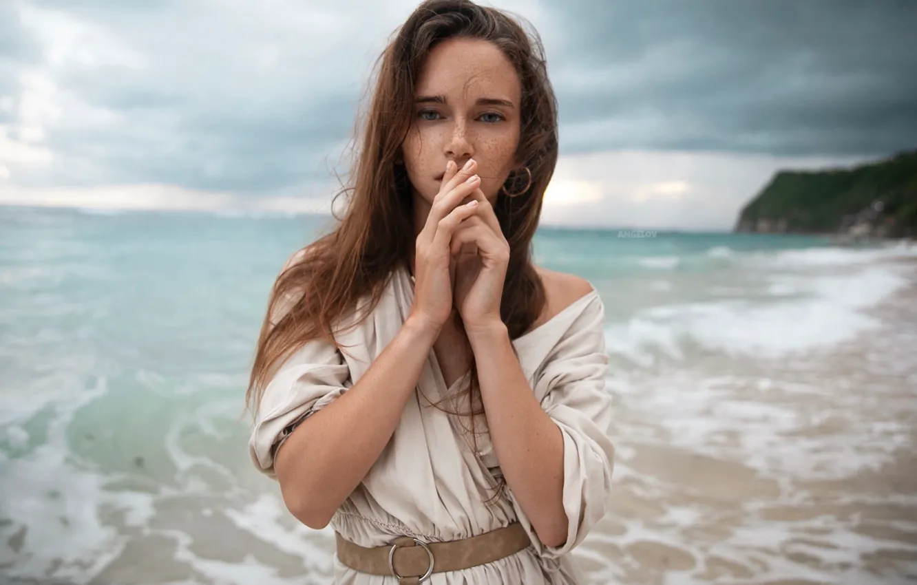 Photo wallpaper look, girl, pose, the ocean, hands, Eugene Angels, Angelov