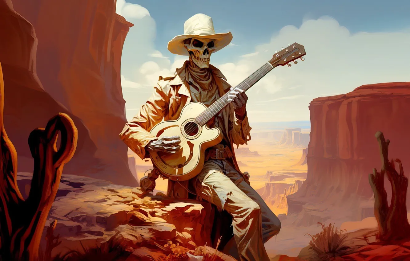 Photo wallpaper guitar, fantasy, skeleton, undead