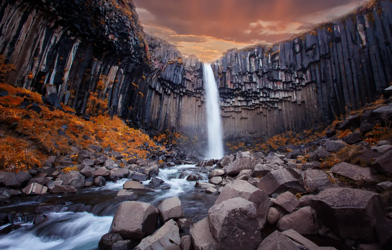 Photo wallpaper mountains, river, waterfall