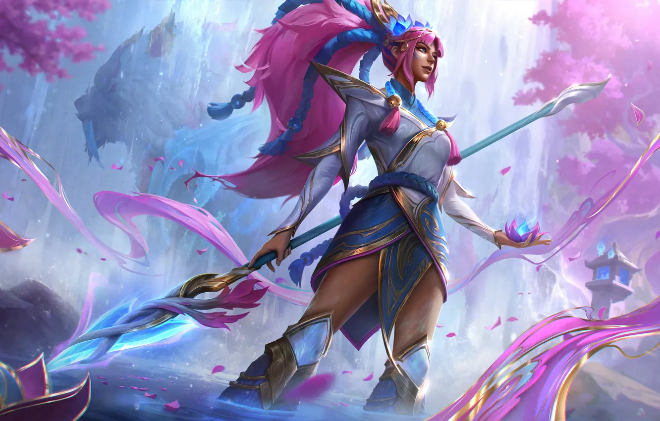 Photo wallpaper staff, game, beautiful girl, characters, League of Legends, lol, LoL, Standing