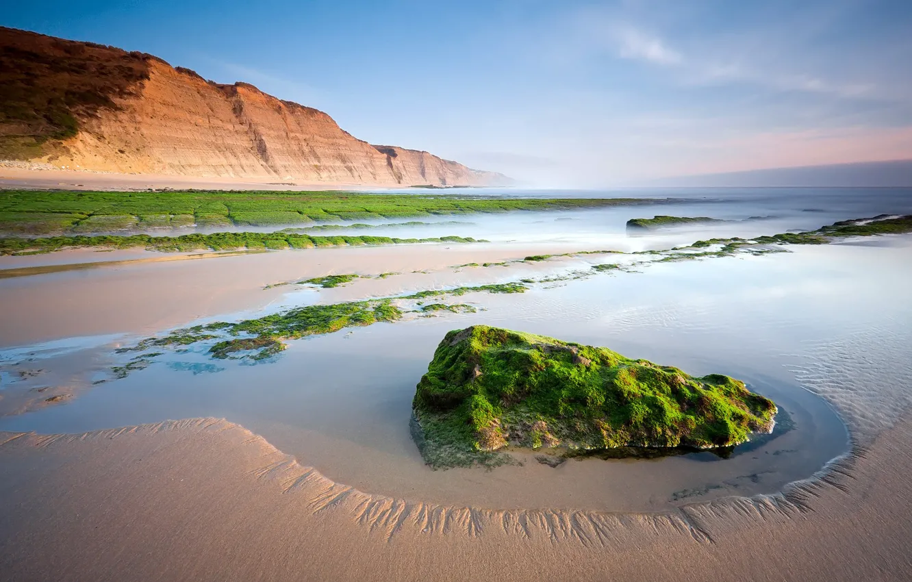 Photo wallpaper STONES, MOUNTAINS, HORIZON, The OCEAN, The SKY, SAND, COAST, SHORE