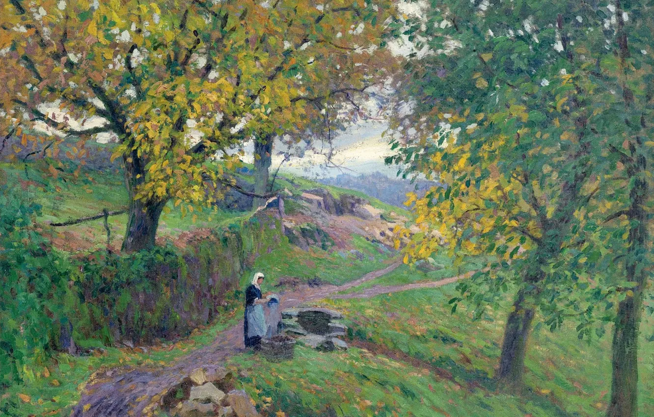 Photo wallpaper landscape, picture, Paul Madeline, Paul Madeline, Laundress in Creuse