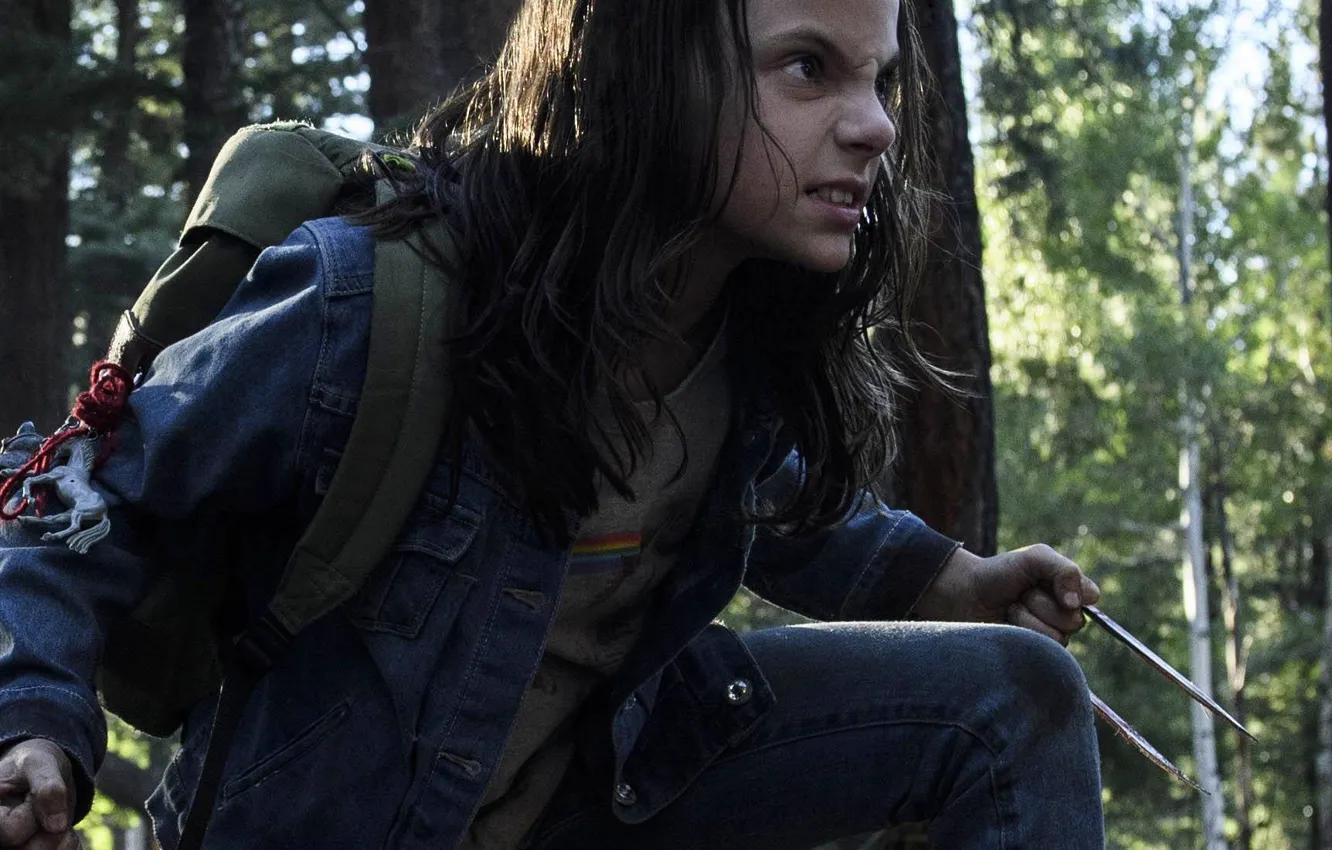 Photo wallpaper cinema, girl, forest, Wolverine, X-Men, Logan, tree, Marvel