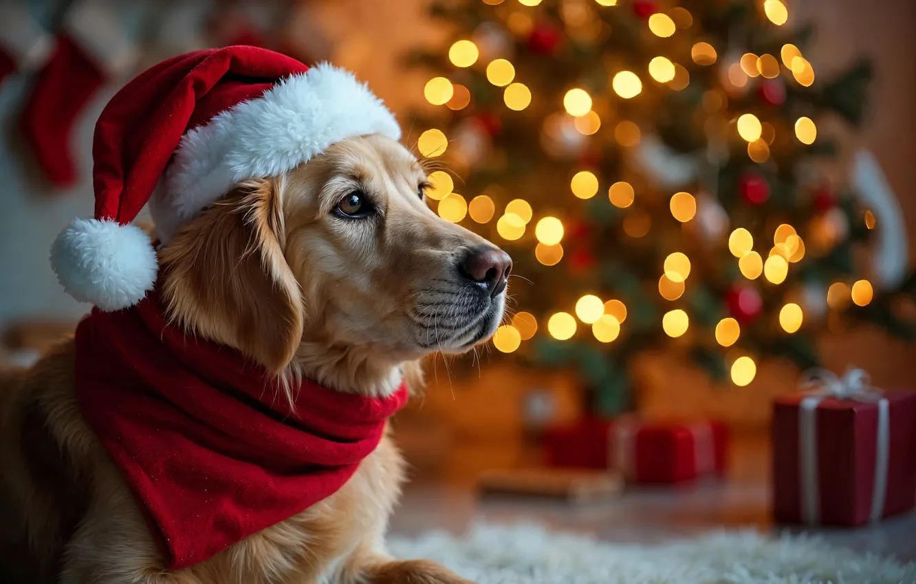 Photo wallpaper decoration, new year, dog, Christmas, Christmas, dog, cute, decoration