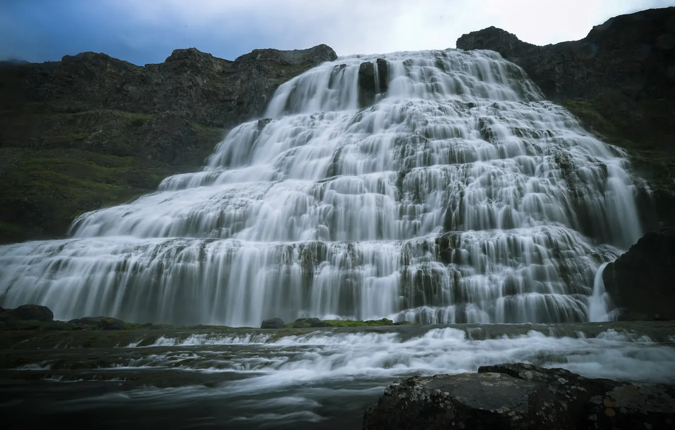 Photo wallpaper rocks, waterfall, stream, cascade, pond