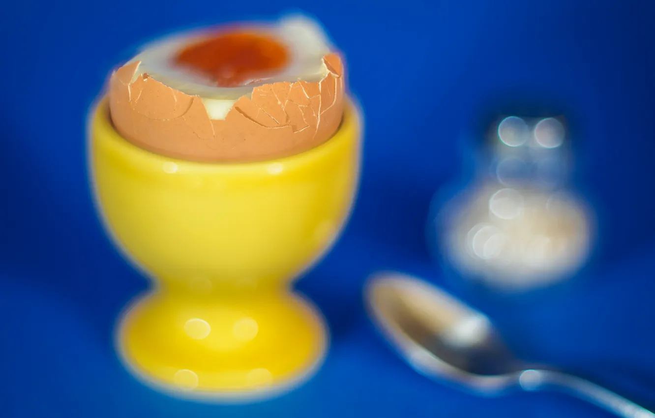 Photo wallpaper egg, Breakfast, spoon, soft-boiled