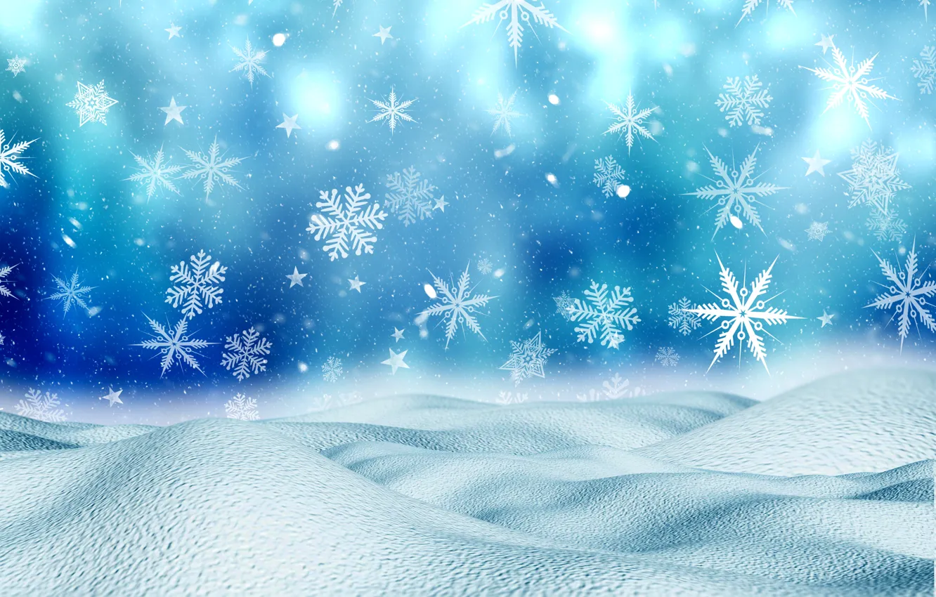 Photo wallpaper winter, snow, snowflakes, background, Christmas, blue, winter, background