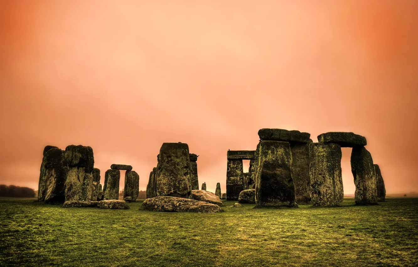 Photo wallpaper the sky, sunset, stones, England, Stonehenge, the cromlech