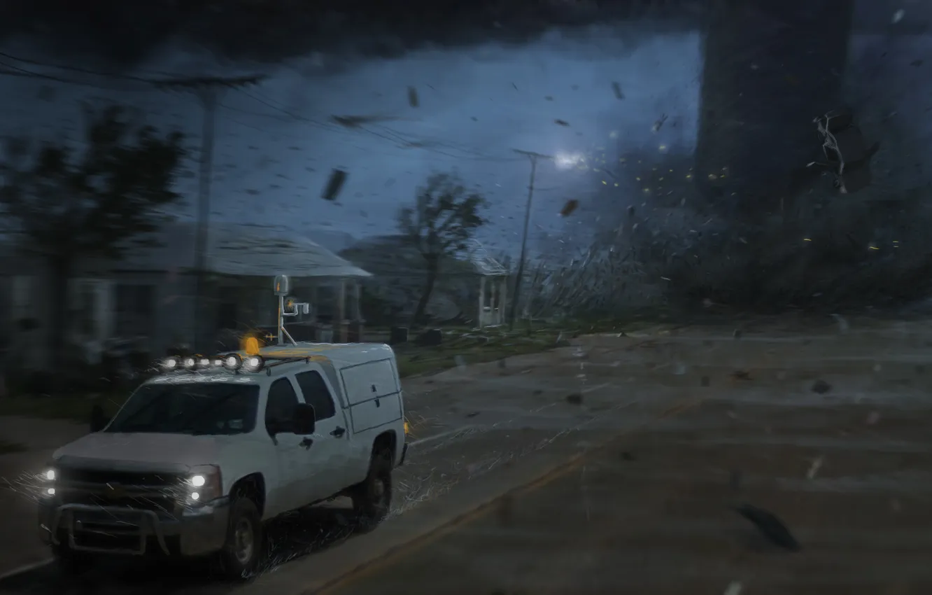 Photo wallpaper road, machine, power, art, tornado