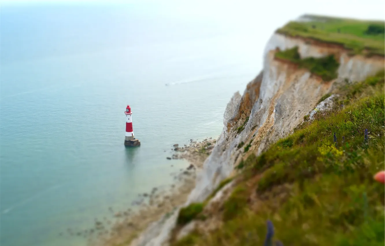 Photo wallpaper sea, rocks, lighthouse, tilt-shift, sushi, tilt shift