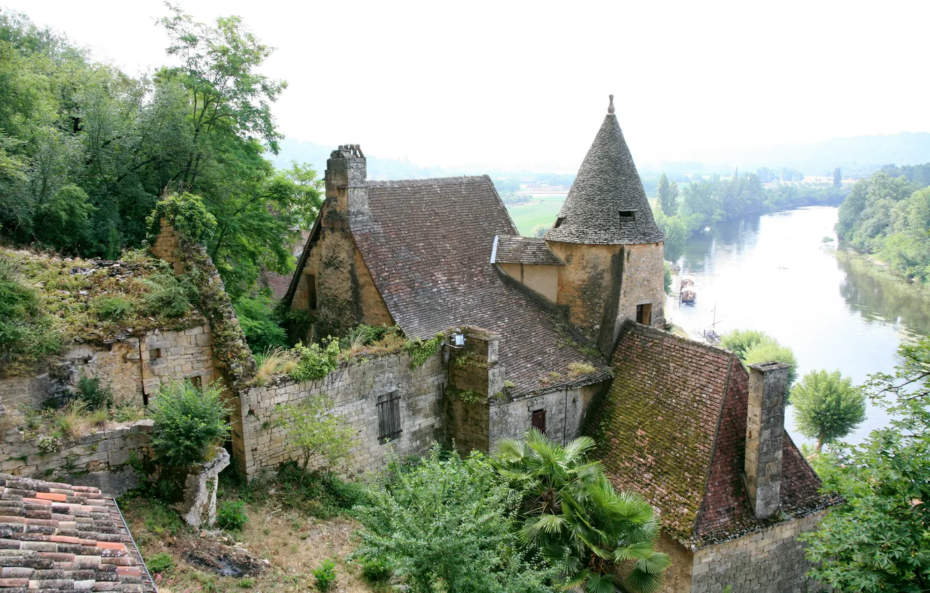 Photo wallpaper river, home, slope, Chalet