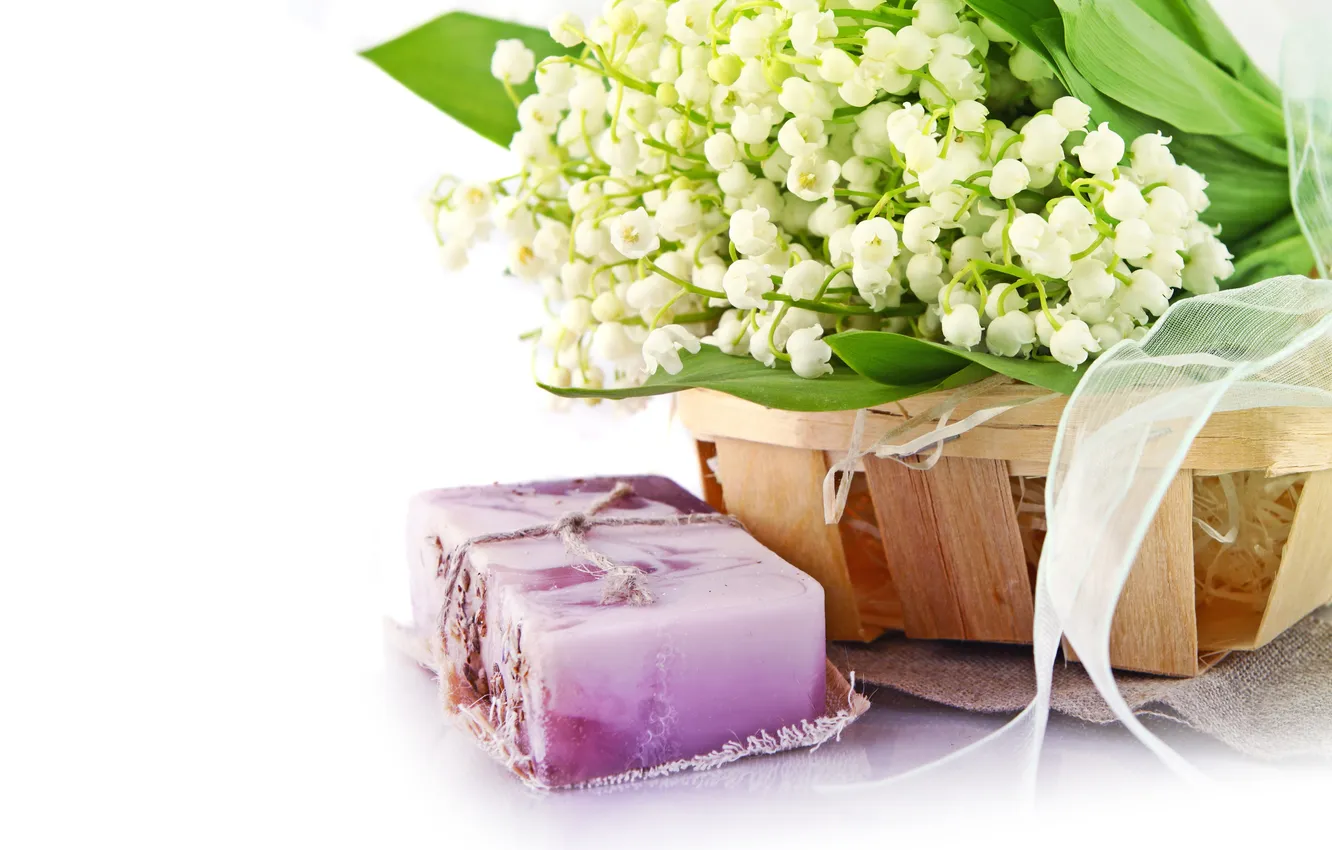 Photo wallpaper flowers, soap, lilies of the valley, soap, flowers, spa, lilies