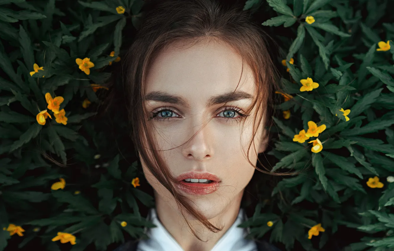 Photo wallpaper Flowers, Girl, Look, Sponge, Photoshoot, Victoria Vishnevetskaya, A Reflection Of Spring