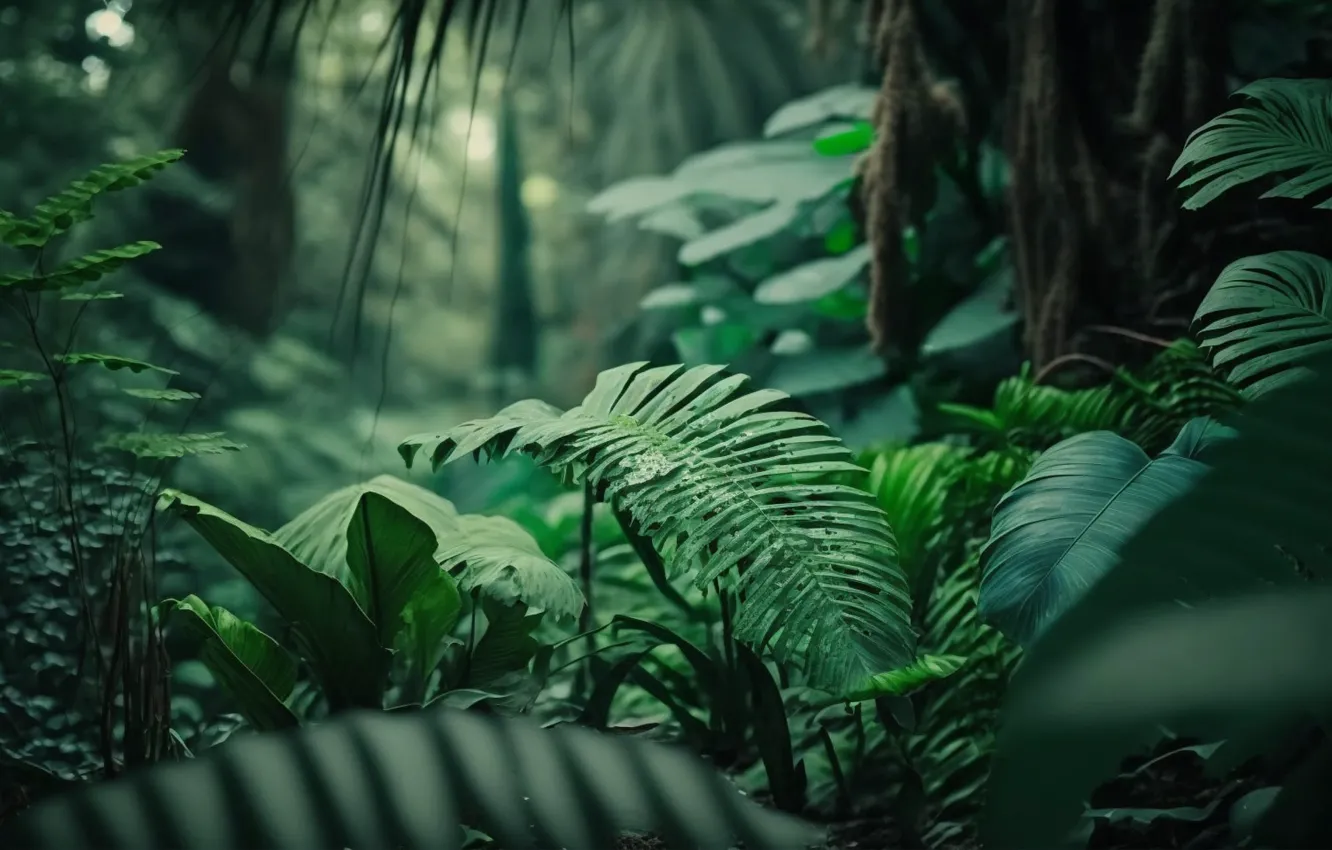 Photo wallpaper greens, forest, leaves, nature, tropics, thickets, plant, jungle