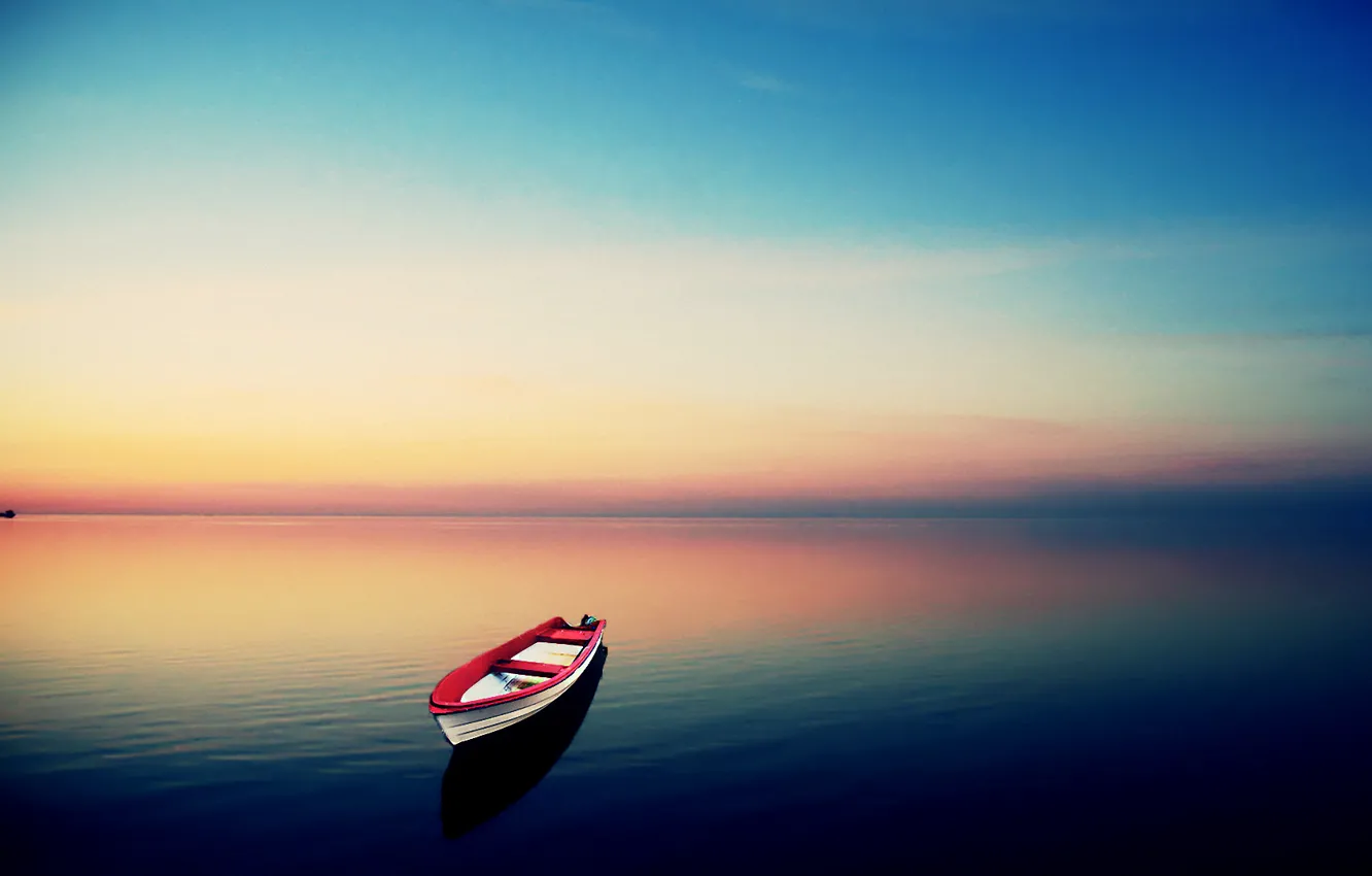 Photo wallpaper sky, lake, boat