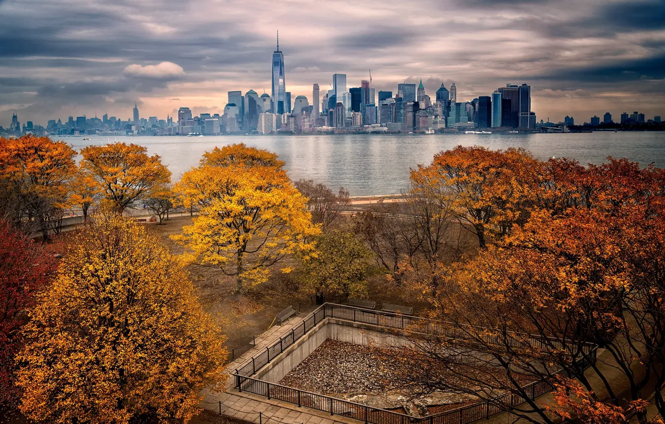 Photo wallpaper autumn, Park, New York, skyscrapers, Manhattan