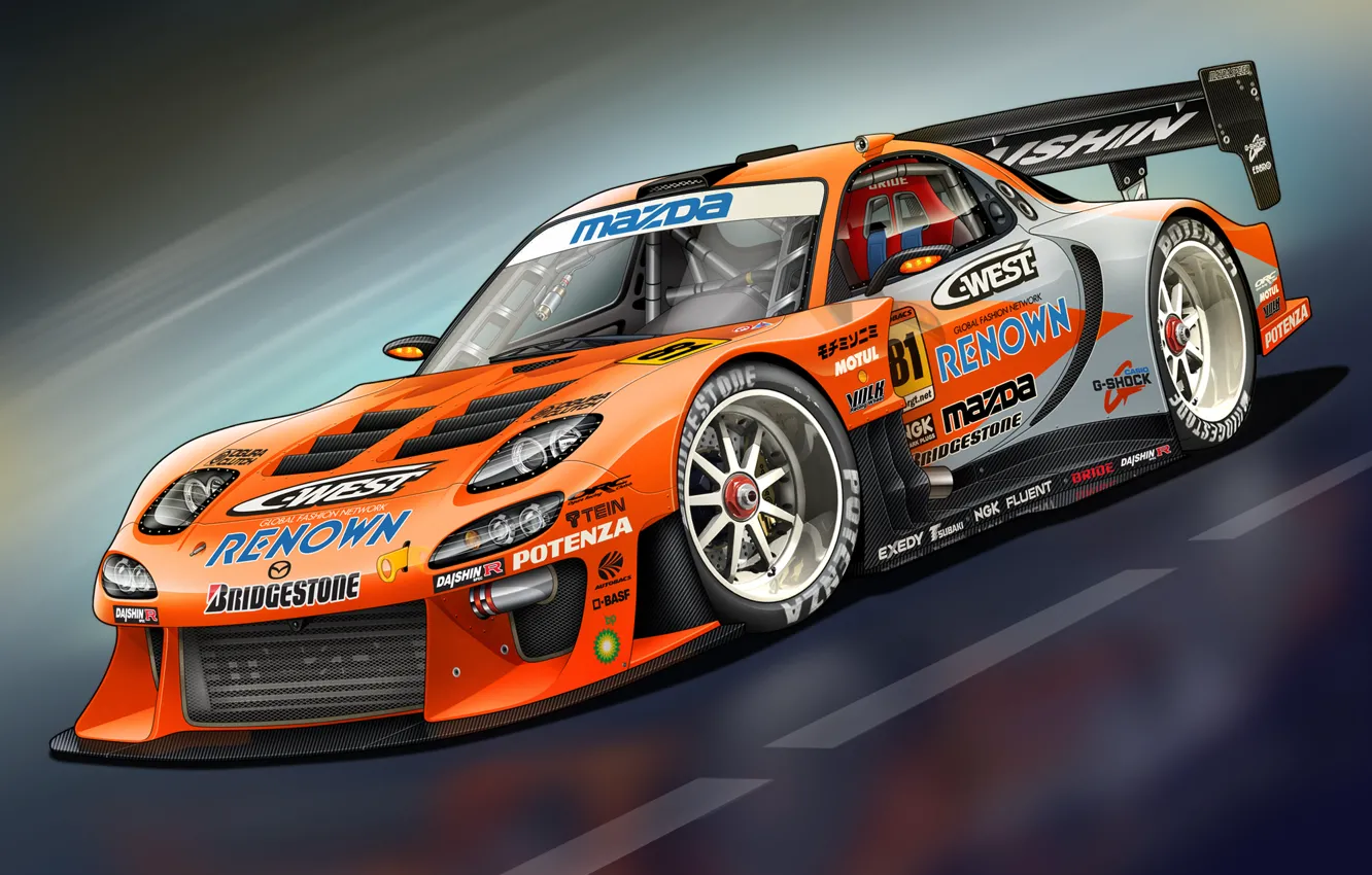 Photo wallpaper art, Mazda, front, Mazda, RX-7, race car, kit