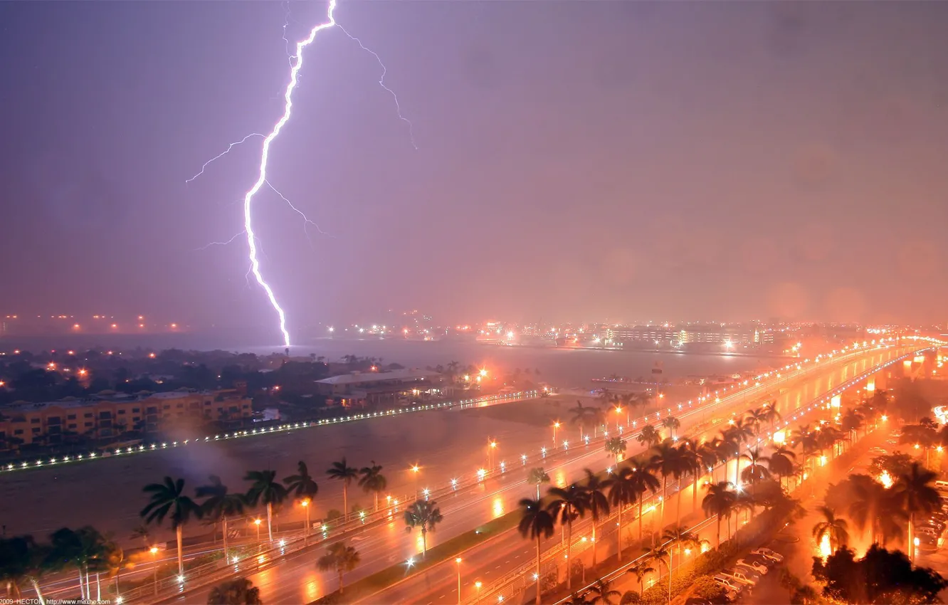 Photo wallpaper the storm, lightning, FL, Fort Lauderdale