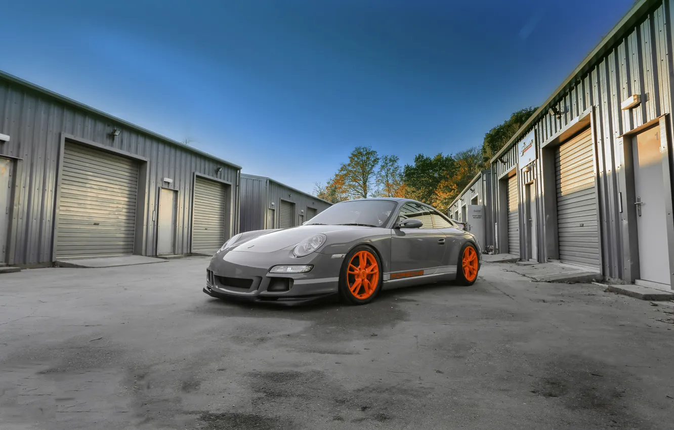 Photo wallpaper Porsche, grey, GT3, wrap, gloss