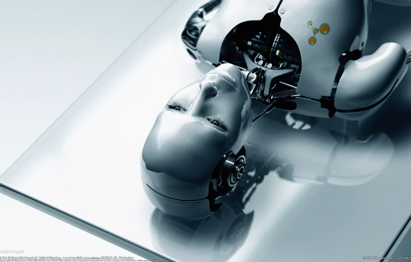 Photo wallpaper white, face, table, robot