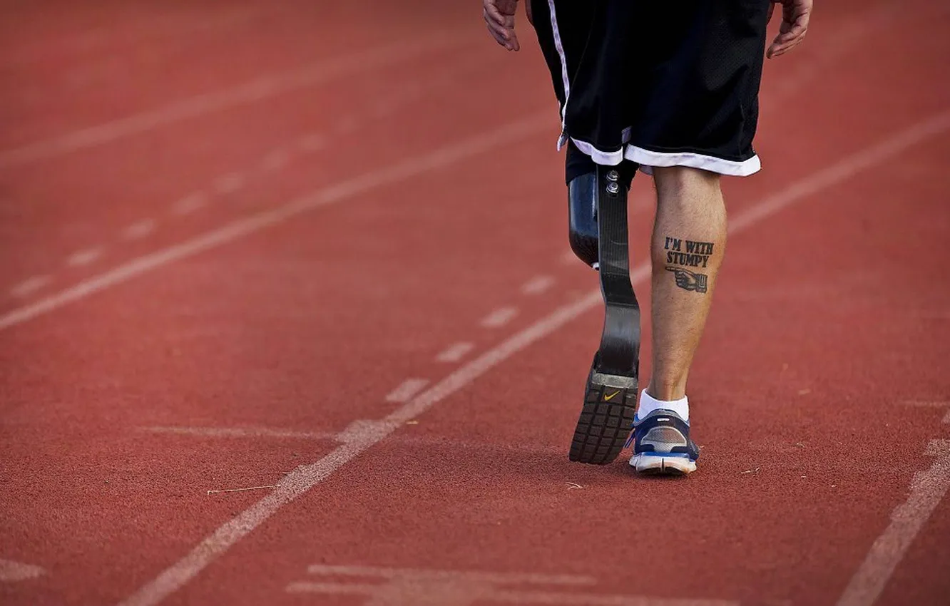 Photo wallpaper Sport, tattoo, track, leg, Paralympic, protec