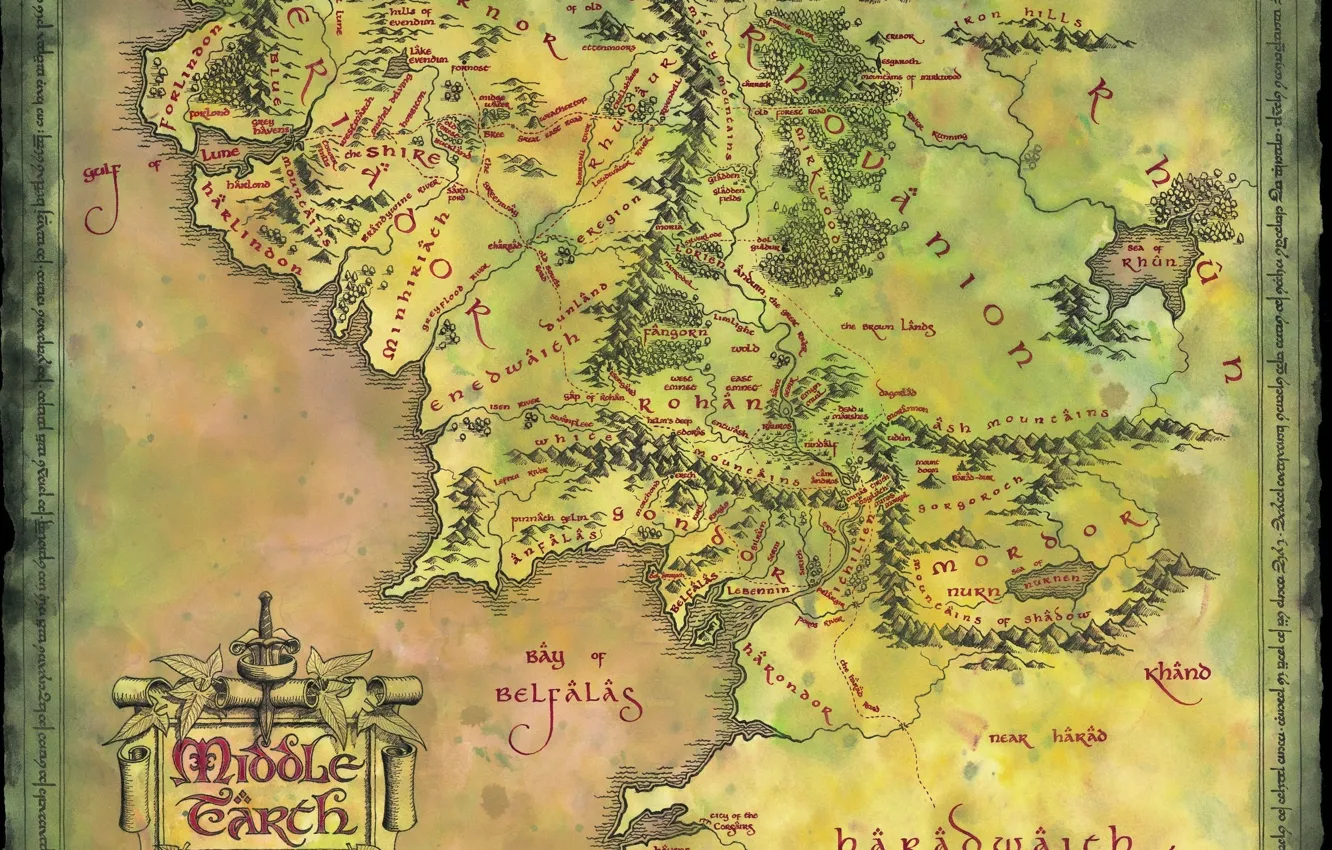 Photo wallpaper map, the Lord of the rings, The Lord of the Rings