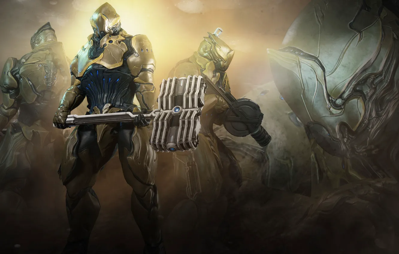 Photo wallpaper the game, hammer, warrior, armor, Warframe