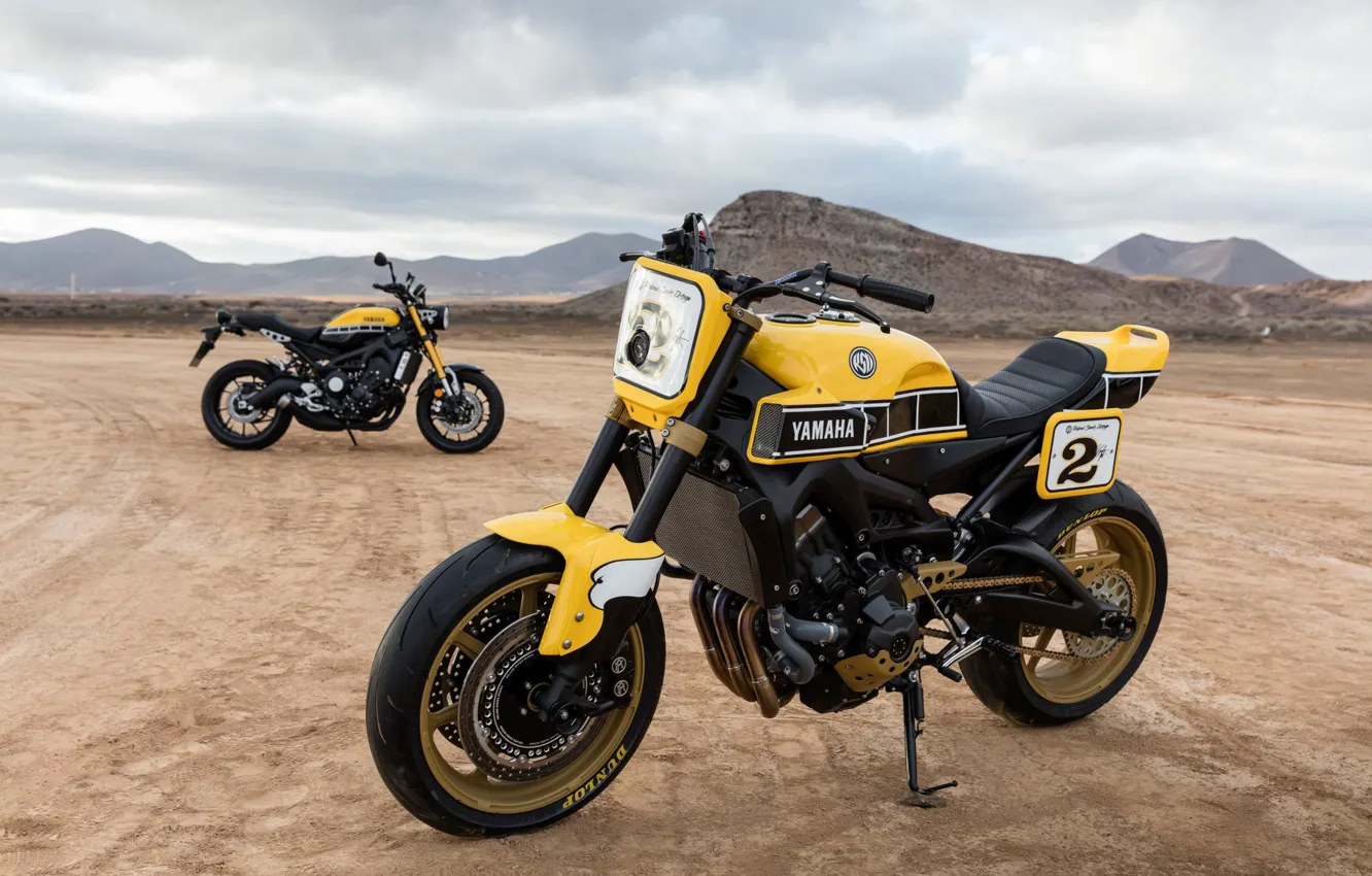Photo wallpaper sand, mountains, yellow, desert, tuning, is, Yamaha, moto