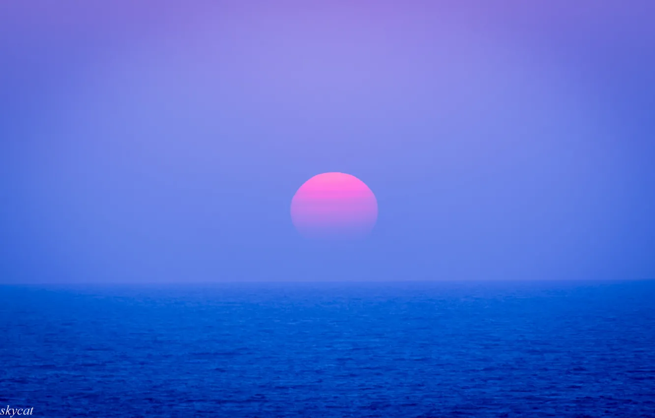 Photo wallpaper the sky, the sun, sunset, the ocean, the evening, Japan, horizon, lilac
