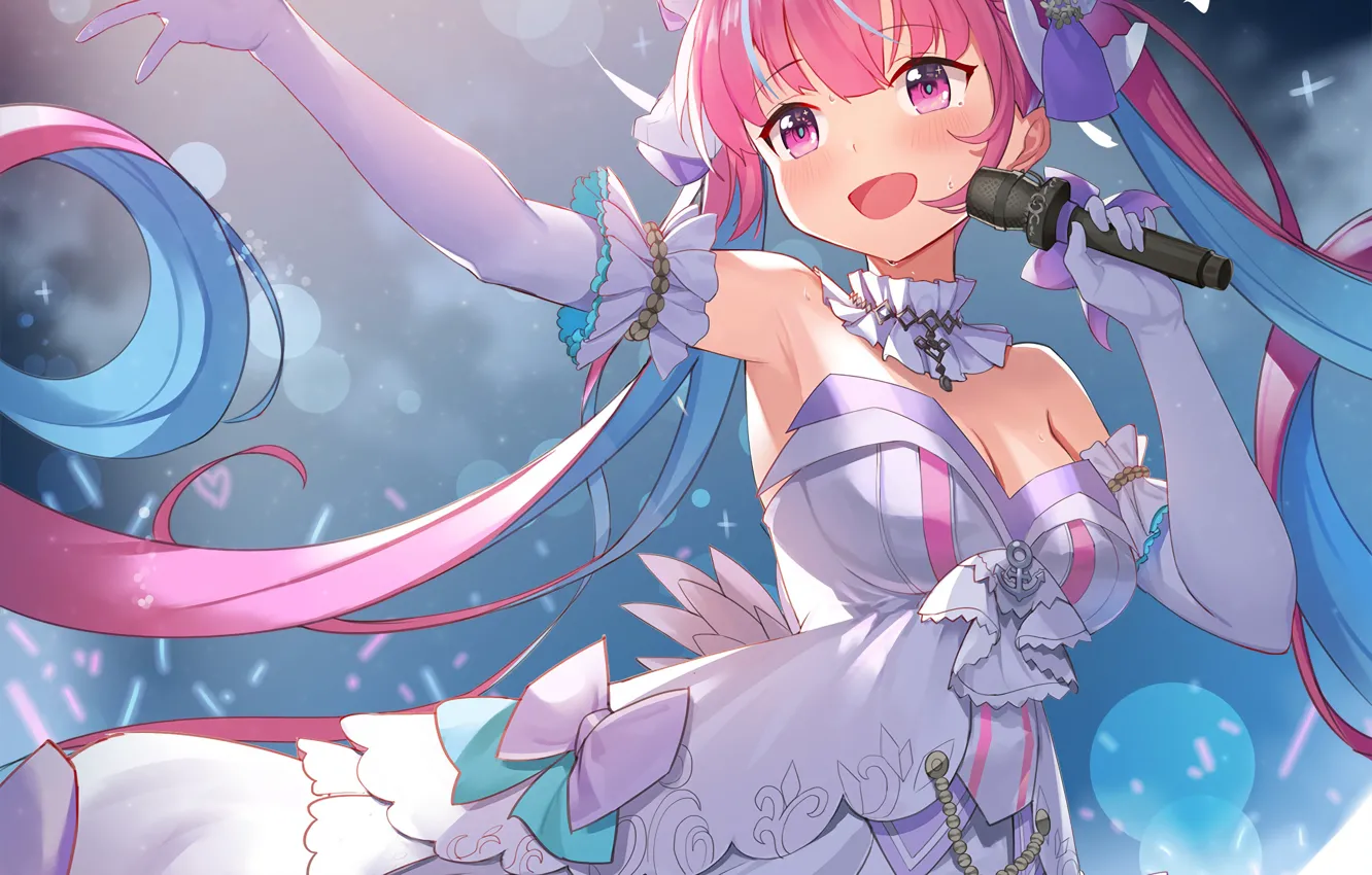 Photo wallpaper girl, sexy, cleavage, pink hair, long hair, dress, boobs, anime