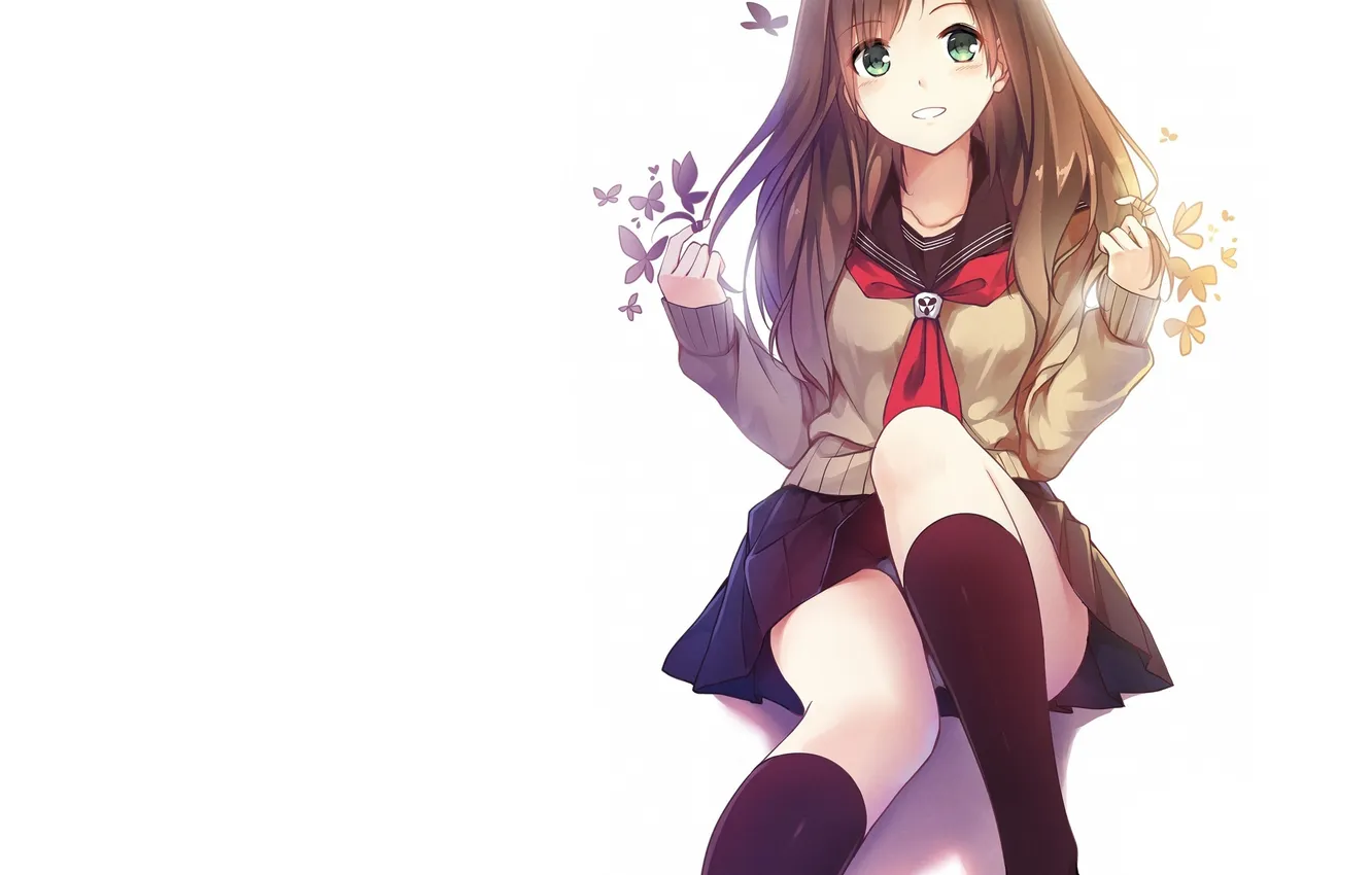 Photo wallpaper girl, butterfly, anime, art, schoolgirl, bow, Caidychen