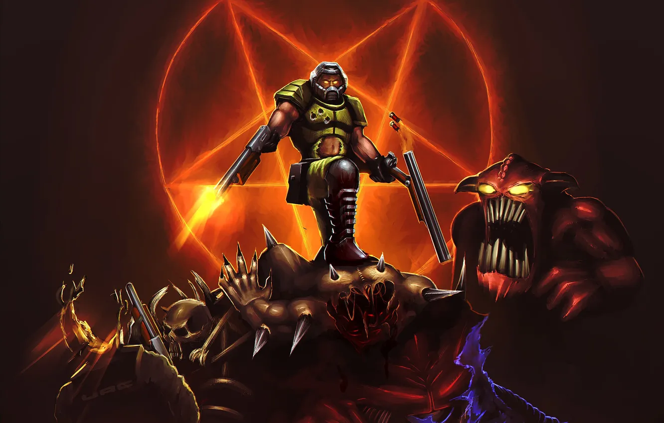 Photo wallpaper monster, soldiers, Hell, Doom