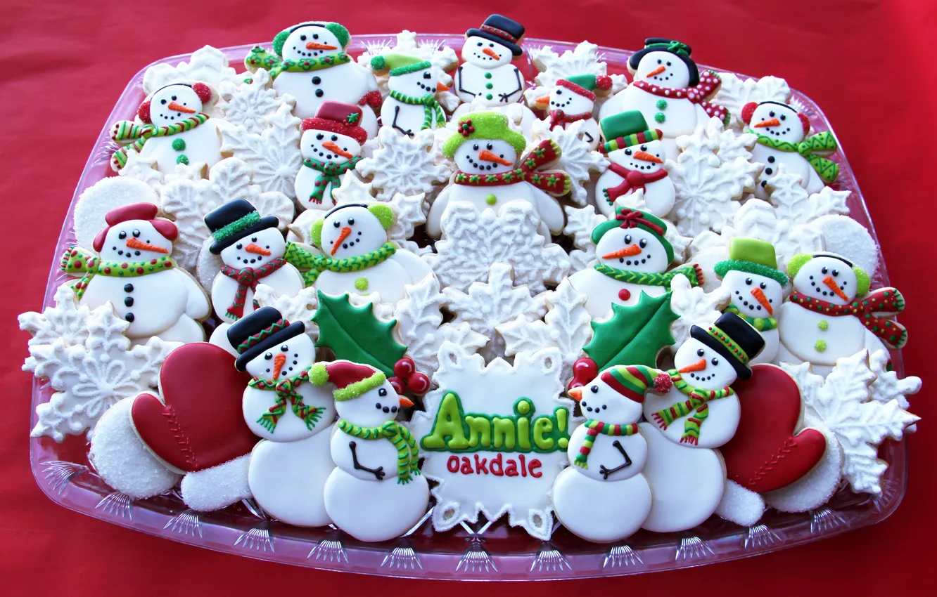 Photo wallpaper snowflakes, new year, cookies, sweets, snowman, Christmas, cakes, sweet