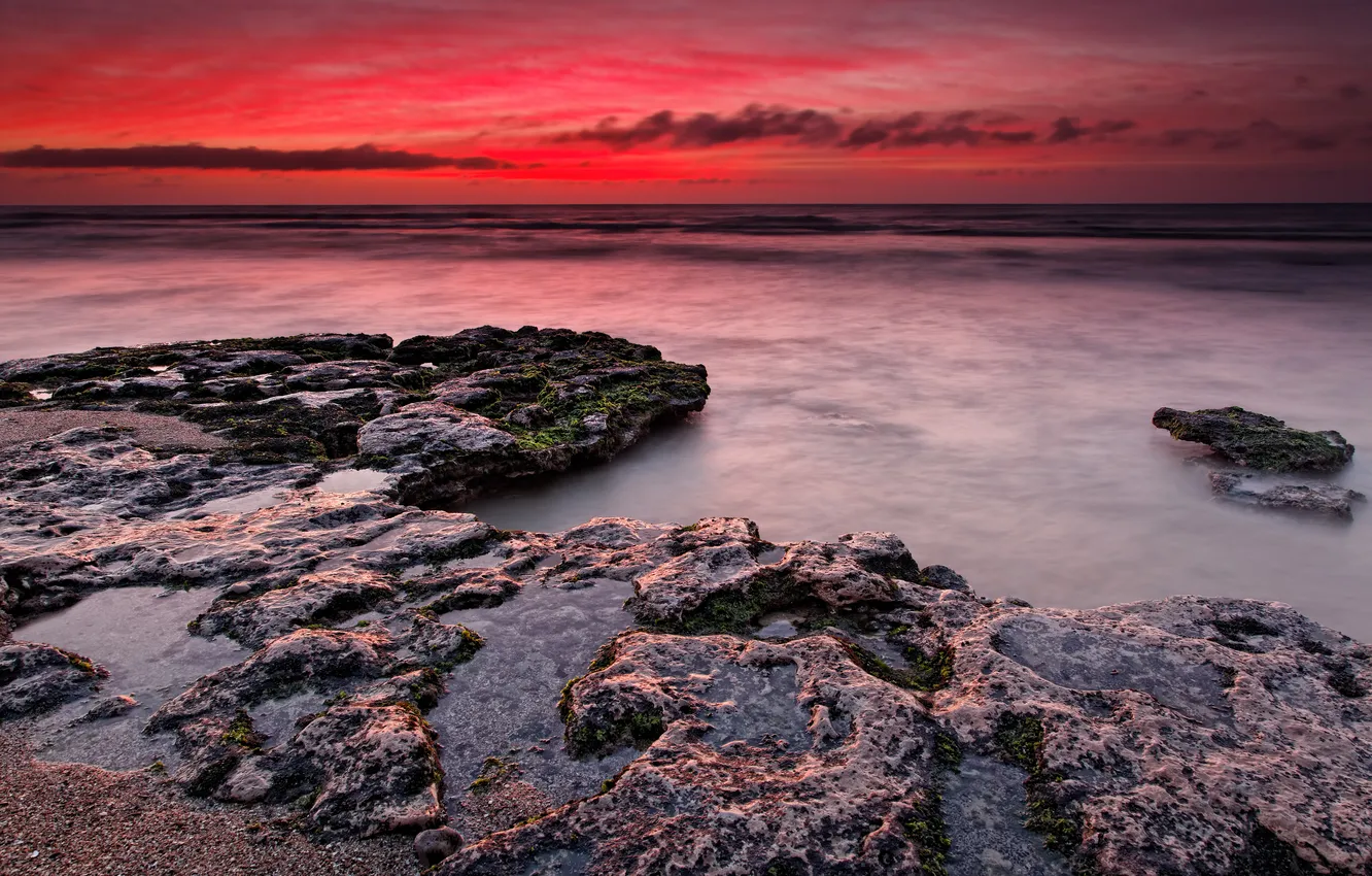Photo wallpaper sea, the sky, stones, dawn, Argentina, Miramar