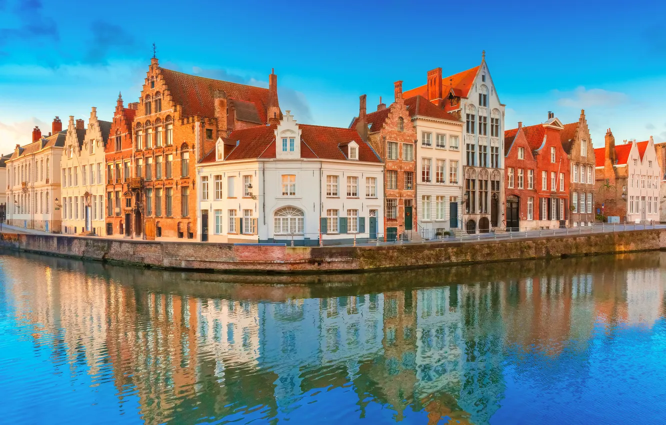 Photo wallpaper city, bridge, building, brick, belgium, channel, canal, used