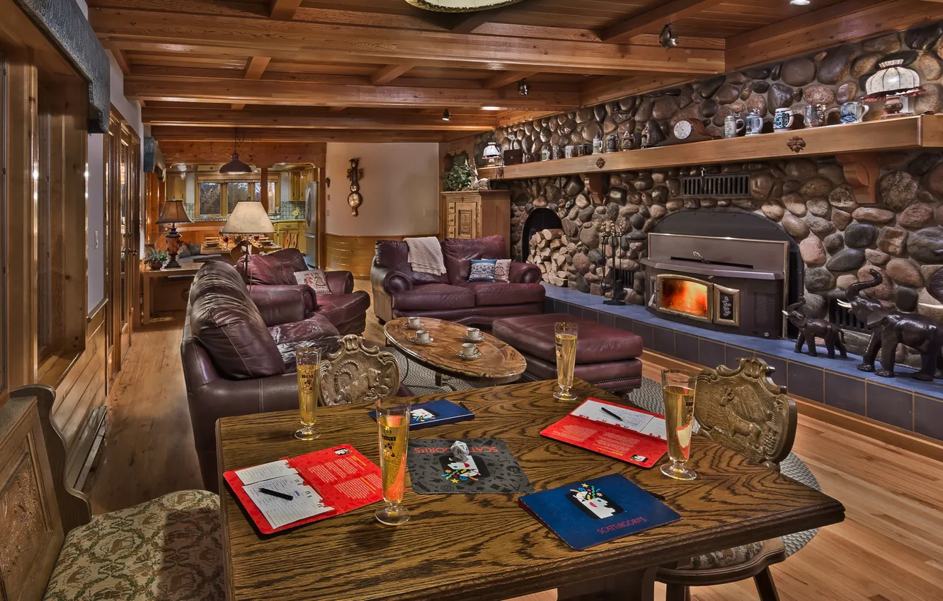 Photo wallpaper design, style, heat, interior, Colorado, fireplace, living room, cozy